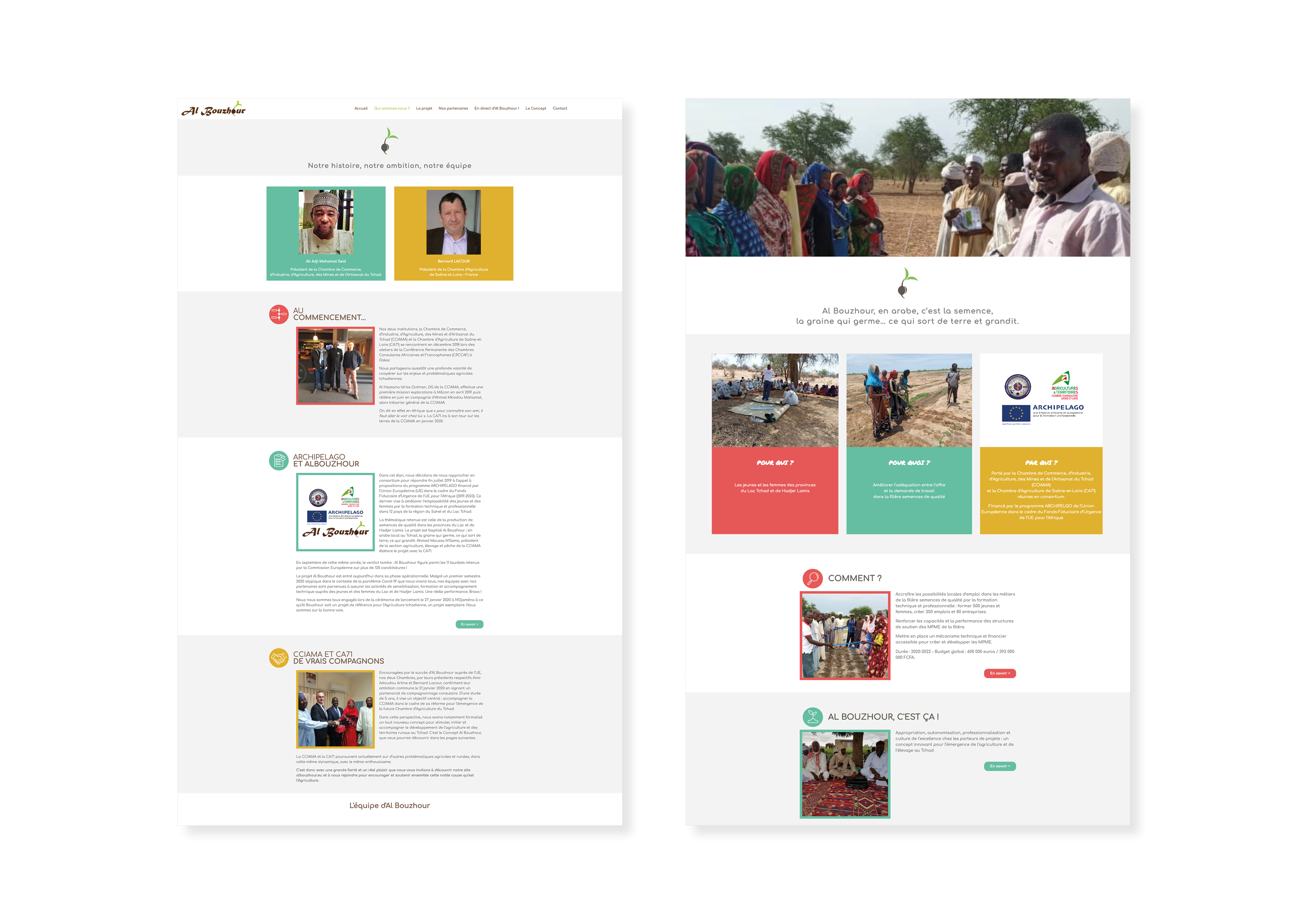 Page "Qui sommes-nous" et "Projet" du site internet d'Al Bouzhour