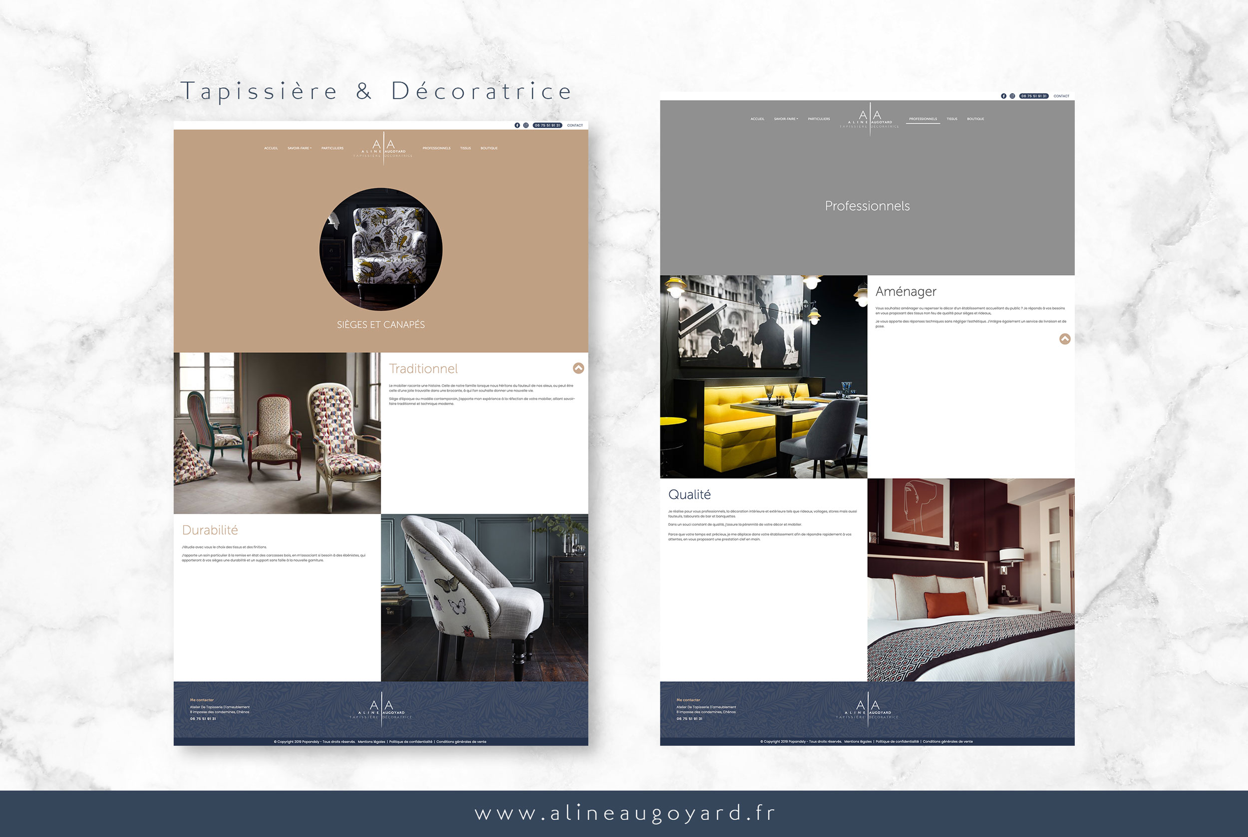 pages siège, canapés et professionnels du site internet de aline augoyard