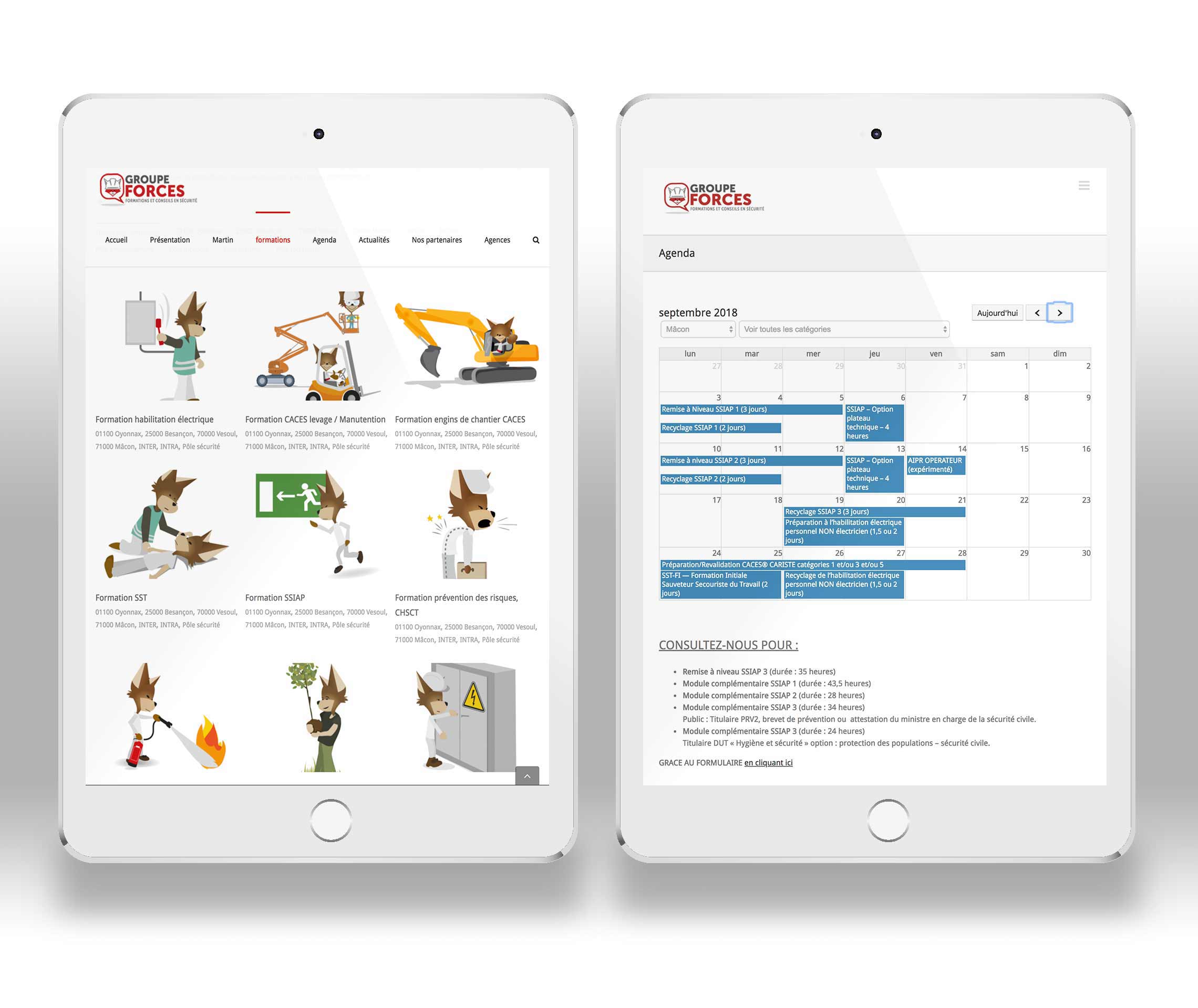 Portfolio des formations et agenda en ligne