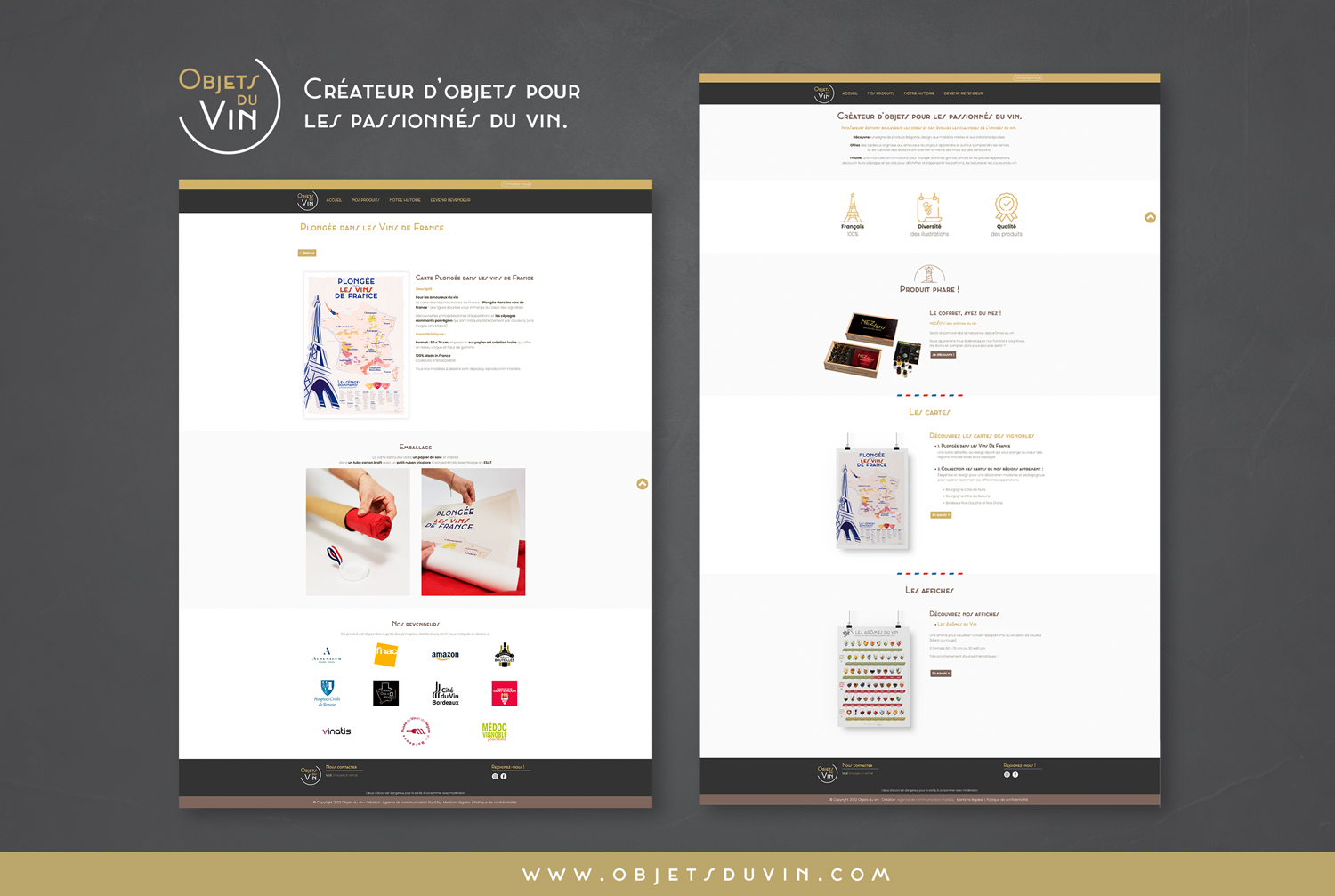 pages fiche produit, portfolio du site internet objets du vin
