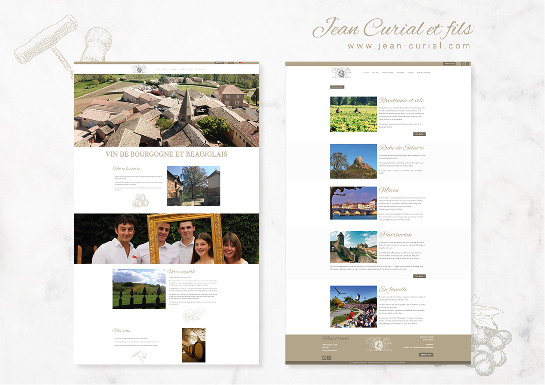 présentation des pages "accueil" et "oenotourisme" du site Jean Curial & Fils